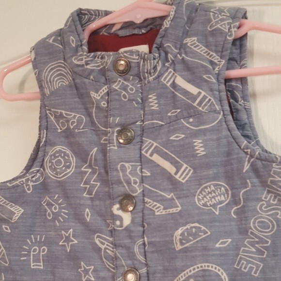 Cat and Jack Denim look Retro Drawings Puffer Vest - Picture 2 of 3